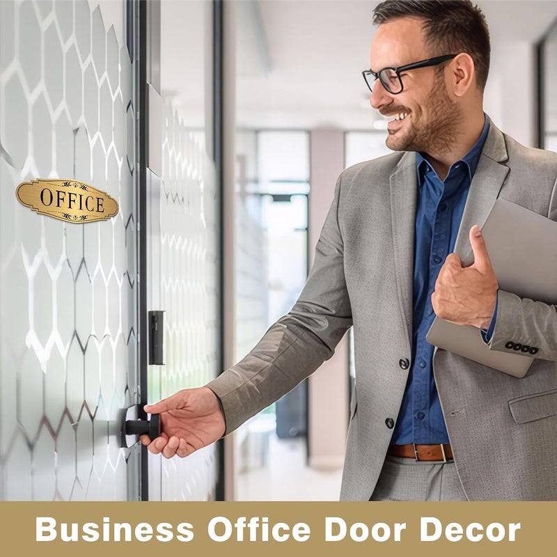 LUHIMO The Office Door Sign for Home and Business，Self-Adhesive Waterproof and Fade-Resistant Brushed Gold Office Sticker for House，Business，Door, Window - Image 4